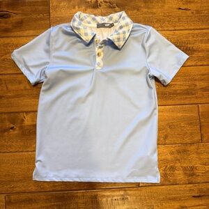 Light Blue Kids Polo Shirt with Checkered Collar